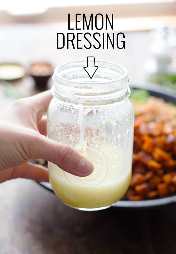 Lemon dressing in a jar.