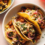 Red chile chicken tacos pin
