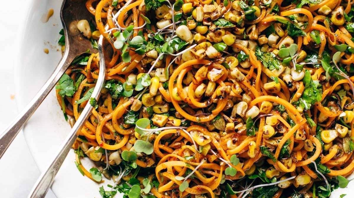 Chipotle Sweet Potato Noodle Salad in a serving bowl.